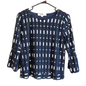 Ann Taylor Loft lace bell sleeve top Lace Overlay Size XSmall‎ Dark Navy …